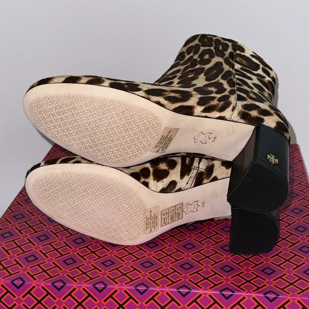 Tory Burch Brooke Bootie Ankle Boots 70MM Round Toe Leopard NEW Women's 6
